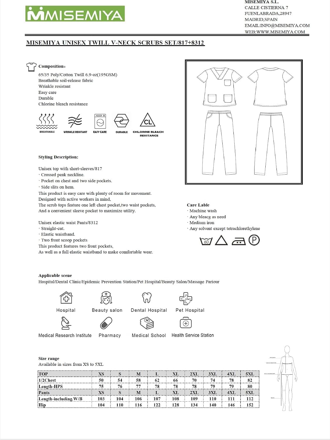 MISEMIYA - Unisex Sanitary Uniforms Medical Uniforms Sanitary Sets BZ-817-8312