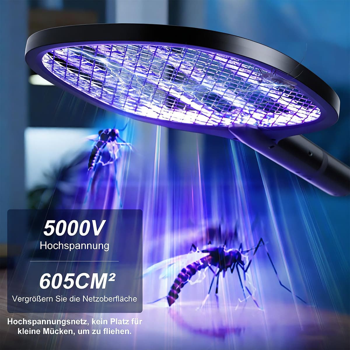 Raqueta Mosquitos Electrica 2 en 1 5000V Mata Mosquitos Electrico USB Recargable 1800mAh pour Intérieur et Extérieur Negro — view 3