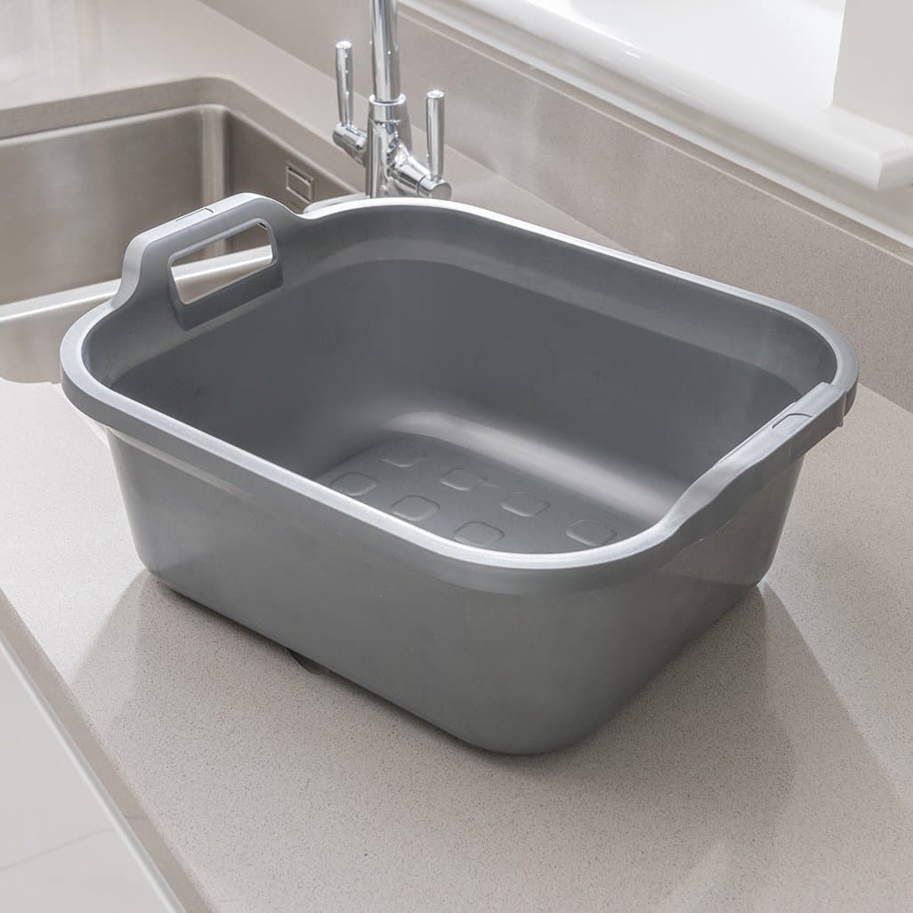 Addis 517935 Large Rectangular 10 Litre Washing Up Bowl with Handles, Metallic Silver, 39 x 32 x 14 cm — view 2