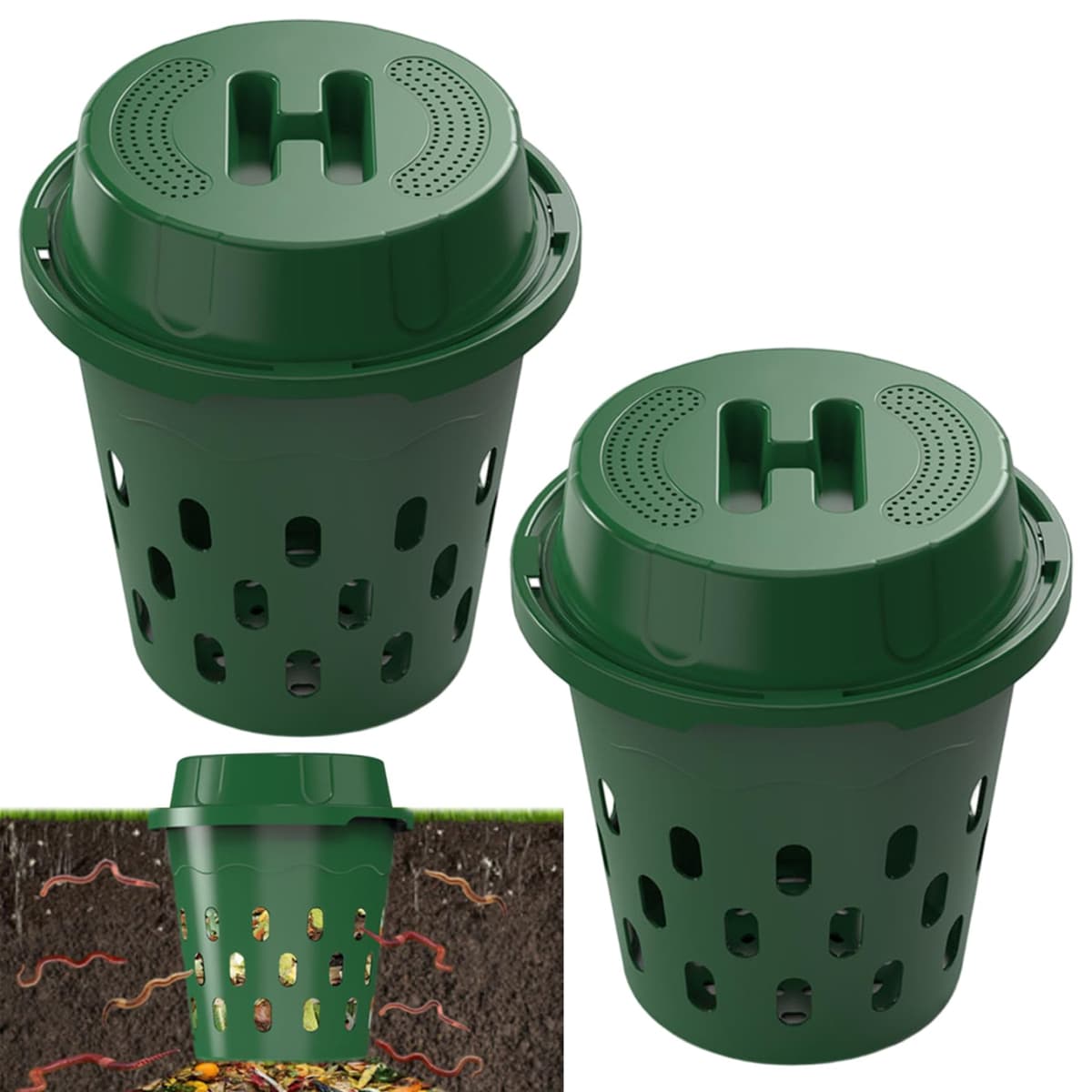 In Ground Worm Composter 12L, Vermicomposting Bin for Garden Beds & Home Use, Green Worm Composter for Beginners