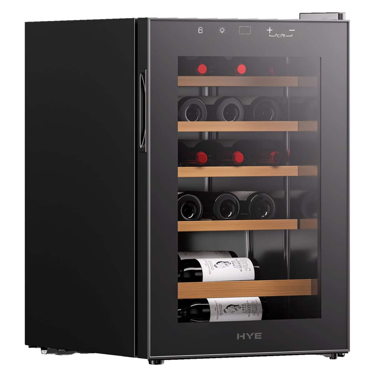 HYE Wine Cooler - Wine Fridge With 20 Bottle/62L Storage, 43CM Width, Wooden Shelves, LED Top Lighting, Temperature Range Adjustment, 40 dB Operation, Perfect For Enthusiasts - RF01WC20B31 — view 2