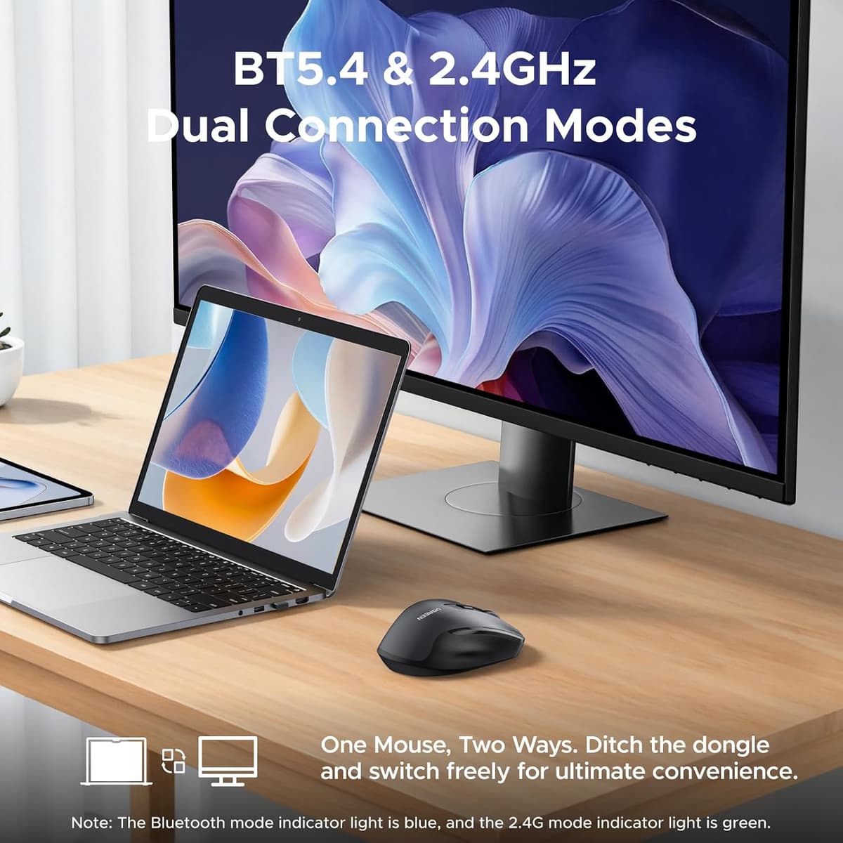 UGREEN Wireless Mouse, Bluetooth Mouse&2.4GHz Dual Modes, Fast-rechargeable & Ultra-long Battery Life, 40dB Silent Computer M — view 2