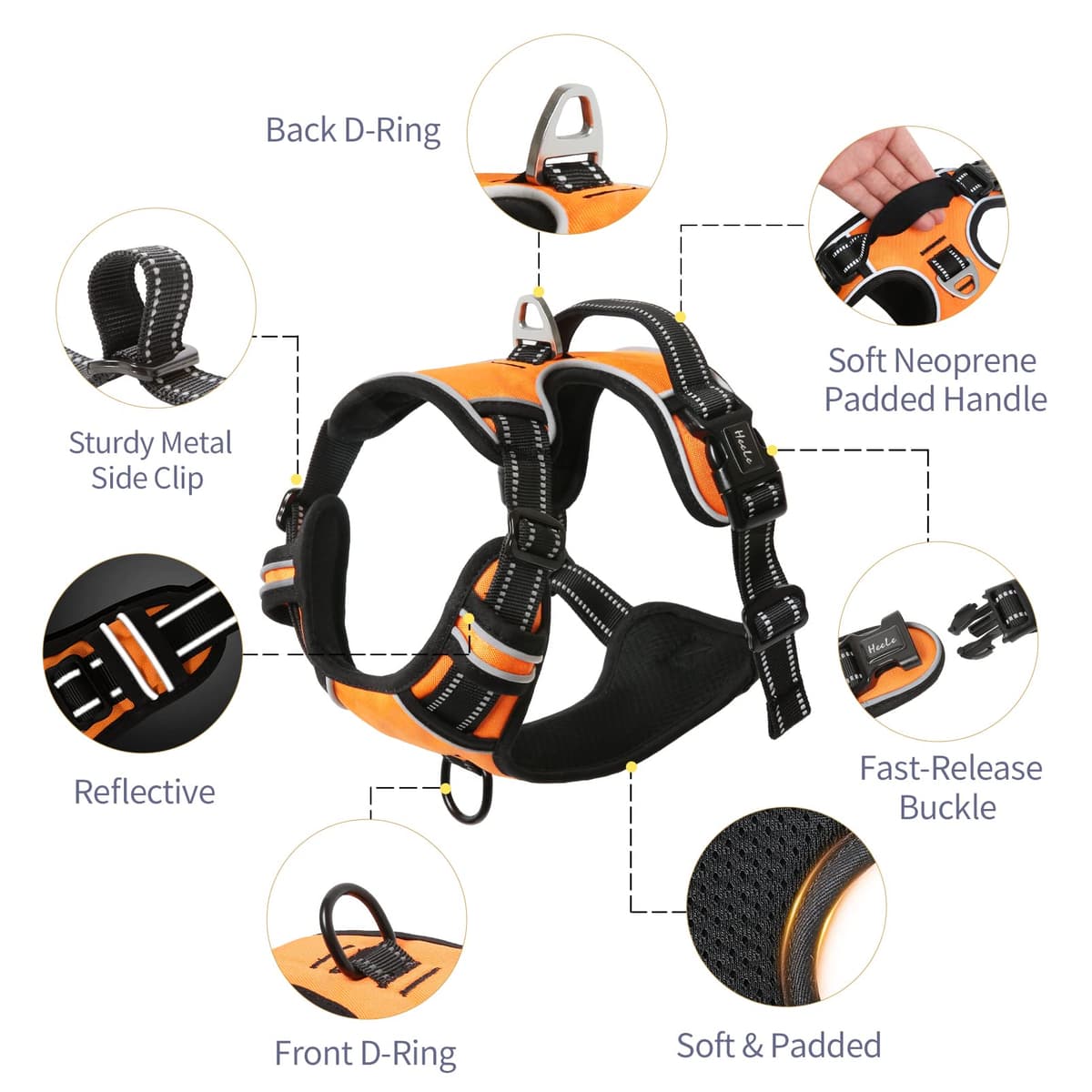HEELE Dog Harness Medium No Pull Dog Vest Harness with Soft Handle Reflective Pet Harness for Outdoor Training Walking, Black, M — view 190