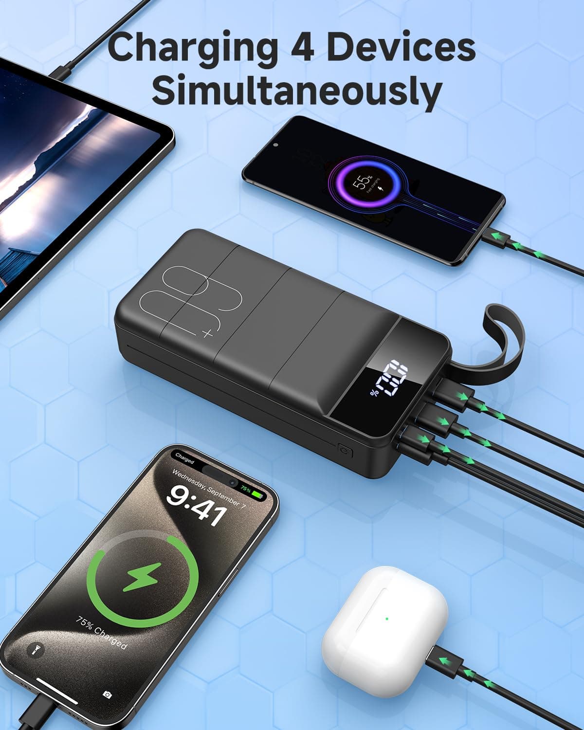 PowerBank 60000mAh Fast Charging,Battery Pack 22.5W Power Bank with USB C, Portable Charger,4 Outputs and 2 Inputs LED Display Compatible with Android Tablets iPhone etc. — view 5