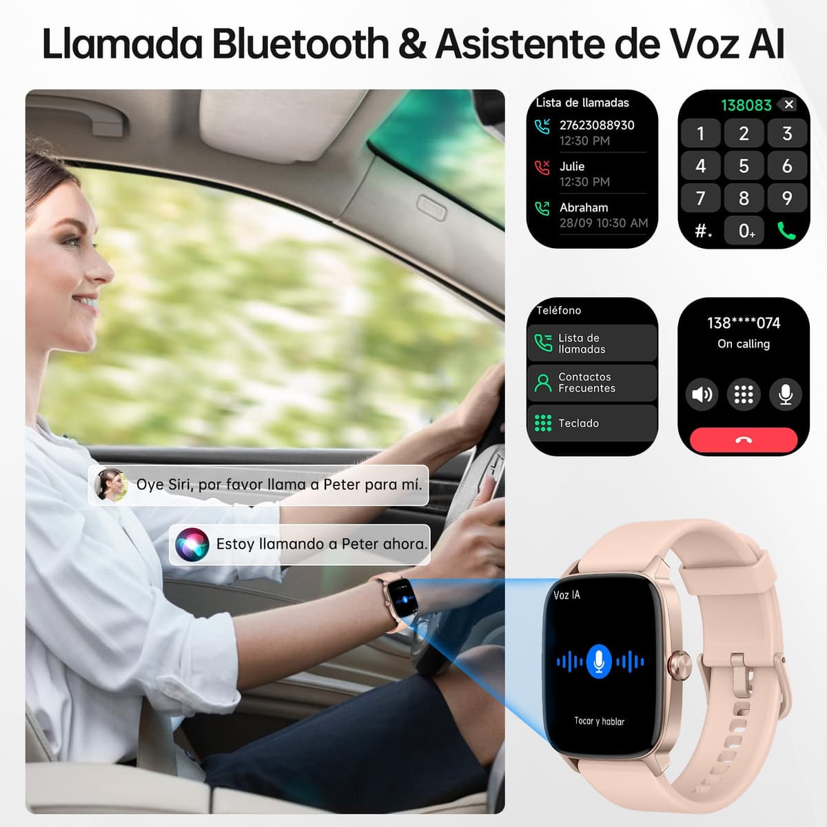 Smart Watch Woman Man with Bluetooth Calls and AI Voice, 1.85 Inch Smartwatch with WhatsApp Notification, Heart Rate Monitor/SpO2/Sleep/Pedometer, 110+ Sports Modes, Waterproof IP68 for iOS/Android — view 2