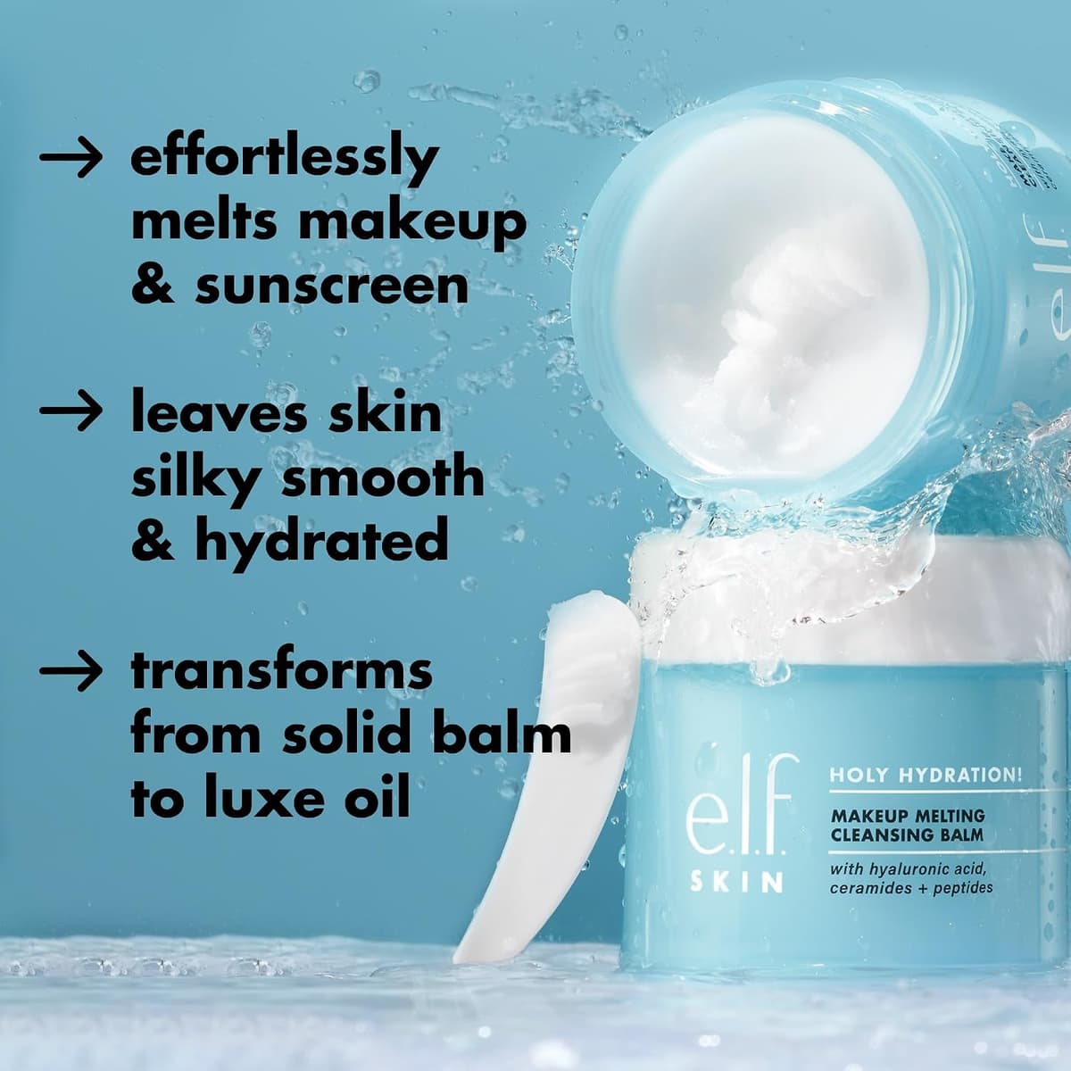 e.l.f. SKIN Holy Hydration! Makeup Melting Cleansing Balm, Face Cleanser & Makeup Remover, Infused with Hyaluronic Acid to Hydrate Skin, Vegan & Cruelty-Free — view 3