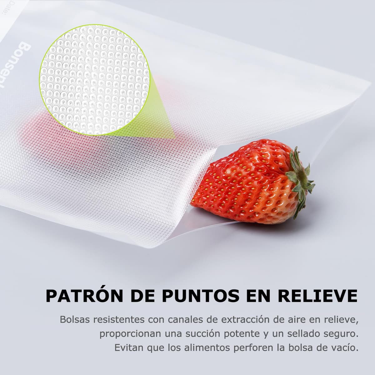 Bonsenkitchen Bolsas de vacío para alimentos 15x25 cm 100 Bolsas para Máquina de Vacío - Bolsas de vacío gofradas para almacenar y cocinar alimentos y hervibles, VB3204 — view 5