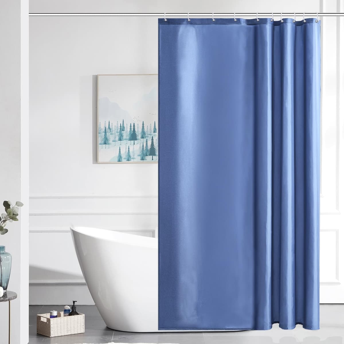 Furlinic Navy Shower Curtain Anti Mould Resistant Waterproof Bathroom Curtains Washable Polyester Fabric 90x180cm with Weight Tape for Bath Wet Room 35x72 Inch. — view 92