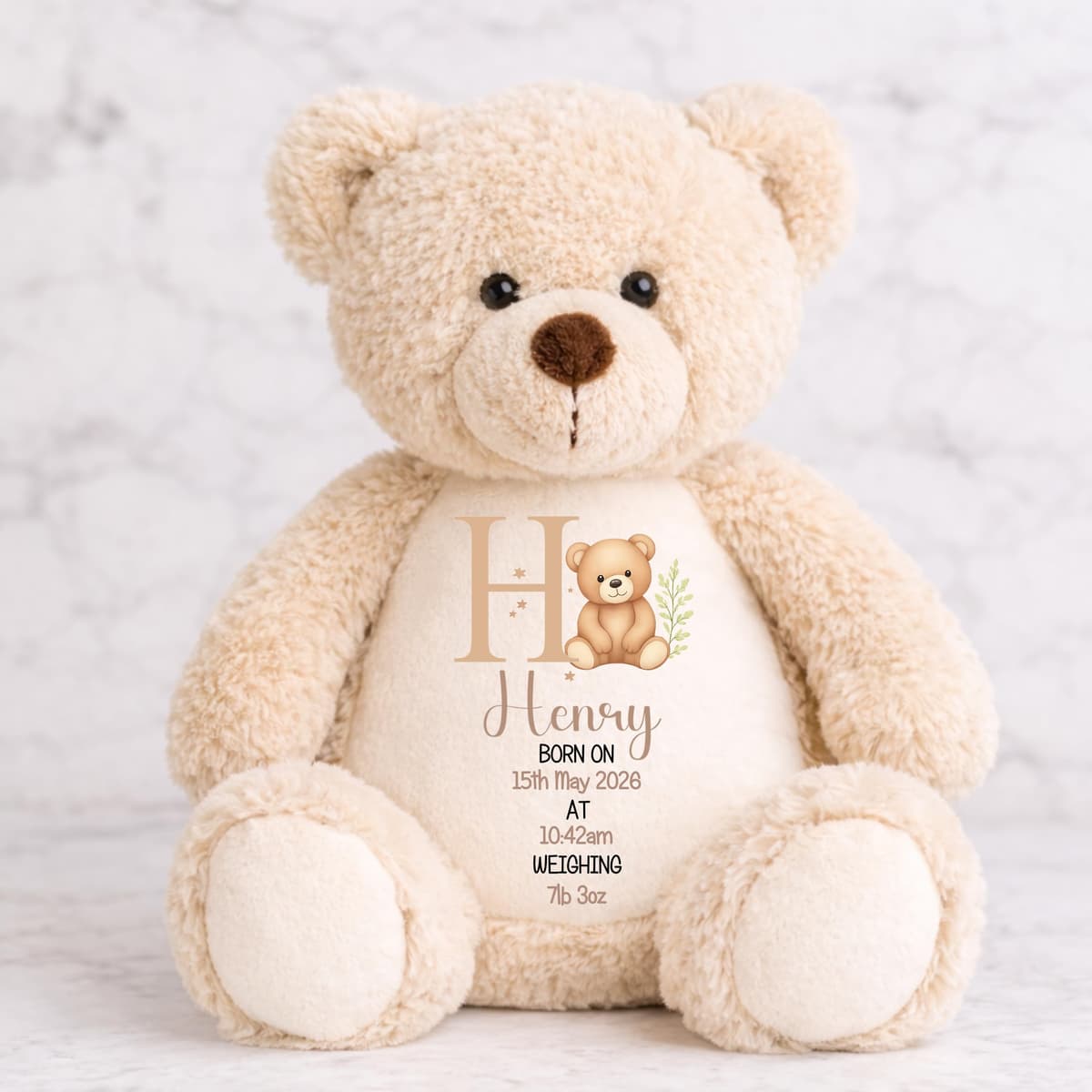 Personalised Birth Teddy Bear, Custom Baby Keepsake Bear with Name, Date of Birth, Time and Weight, Newborn Gift for Baby Boy or Girl (Blue) — view 3