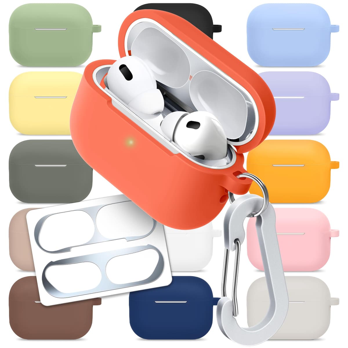 [3 in 1] AirPods Pro 3 Silicone Case + Anti-Lost Carabiner + Dust Guard Metal Film, Protective Cover with Keychain for Apple AirPods Pro3 (2025)