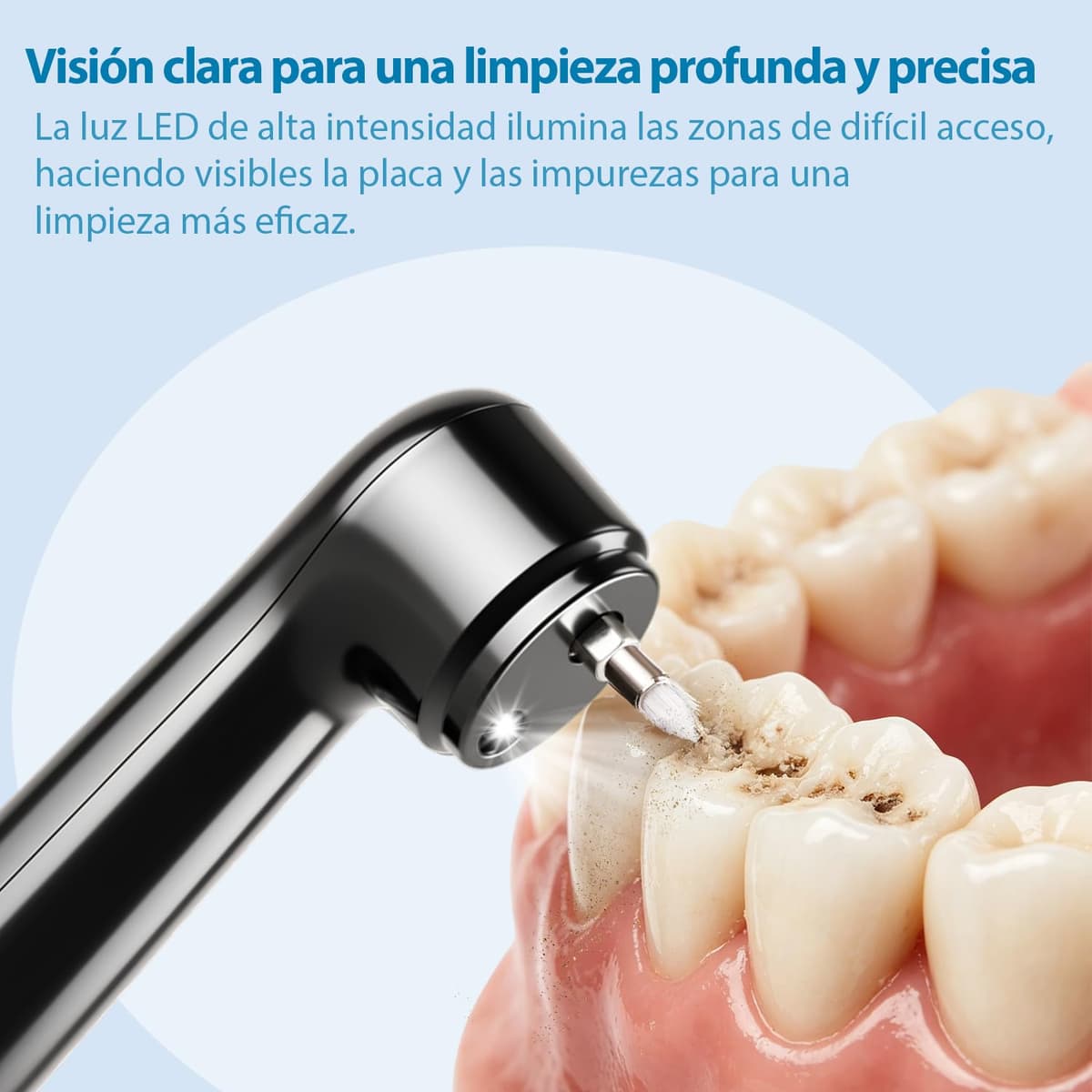 Kit Pulidor Dental Recargable para Limpieza y Blanqueamiento Dental, limpiador de sarro dental con 5 Cabezales, 5 Velocidades, Luz LED, quita sarro dental y manchas, IPX6 Resistente al Agua — view 2