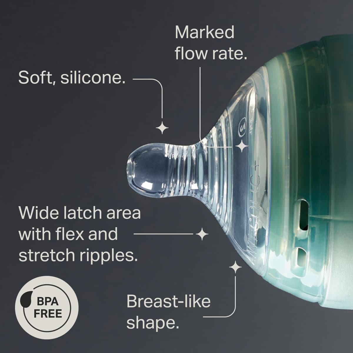 Tommee Tippee Advanced Anti-Colic Baby Bottle Teats, Medium Flow for 3m+, Pack of 2 Breast-Like Teats for a Natural Latch, BPA Free Soft Silicone — view 4