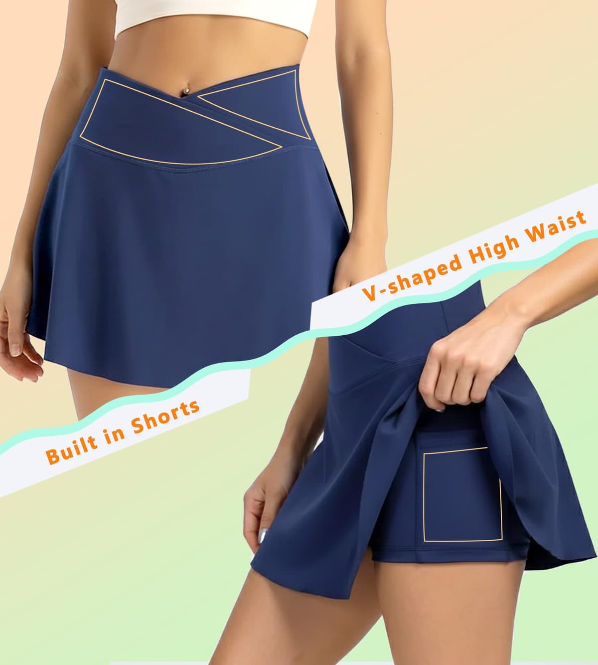 Faldas de Tenis para Mujer Cintura en V Falda Deportiva con Bolsillos Mini Falda Pantalón de Golf Plisada Mini Skirt para Correr Fitness Yoga Ciclismo Senderismo — view 2