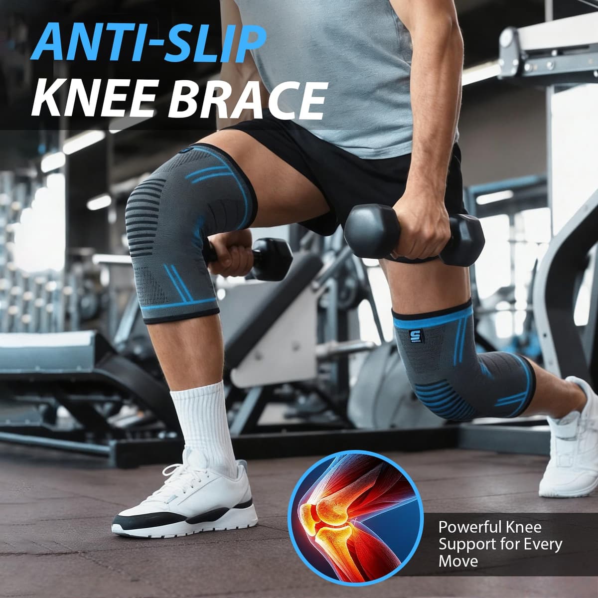 Pack de 2 Rodilleras, Antideslizante Rodilleras Crossfit, Aliviar el Dolor Articular, Knee Brace, Transpirable Rodillera para Gym, Voleibol, Baloncesto, Correr, Bicicleta, Unisex (Línea Azul-XL) — view 3