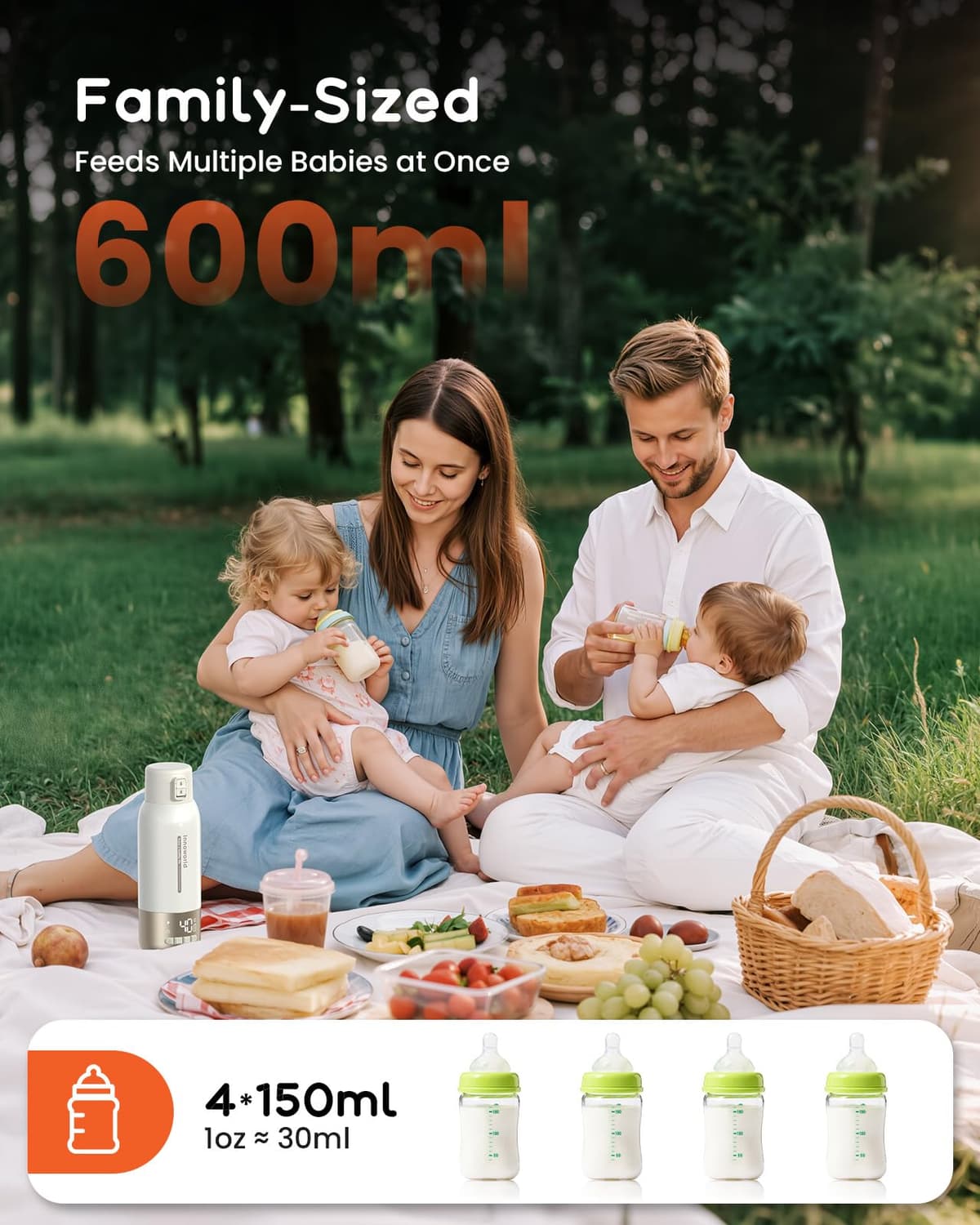 Portable Bottle Warmer for Travel,600ml Baby Milk Warmer for Breastmilk & Formula with Fast Heating,10400mAh Long Battery Life,USB-C Charging,Ideal for Car,Vehicle & Airplane Journeys — view 4
