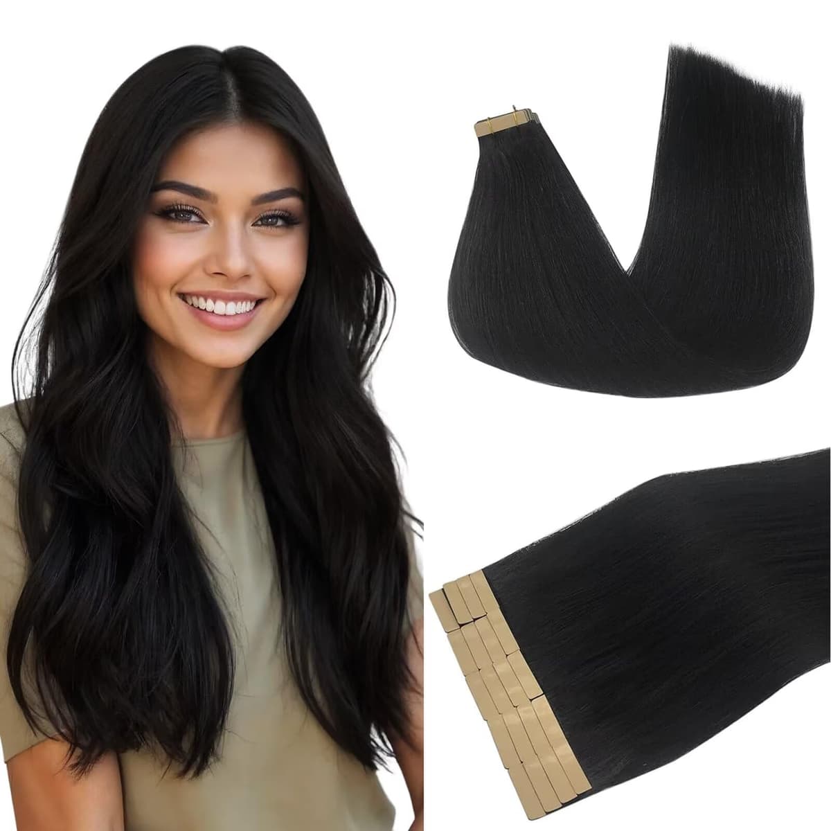 DOORES Tape in Hair Extensions Human Hair, Balayage Dark Brown to Chestnut Brown 50g 20pcs 18 Inch, Human Hair Extensions Natural Remy Straight Skin Weft — view 60