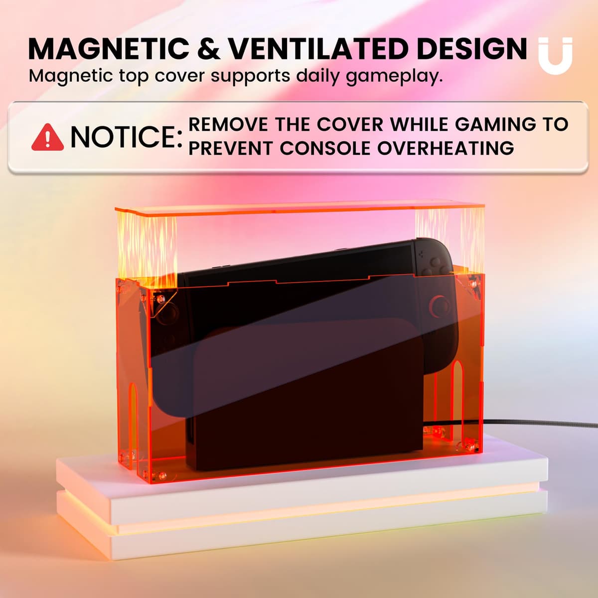 PlayVital Funda Antipolvo Acrílica para Nintendo Switch 2 (2025), Caja Protectora Impermeable para Consola y Base de Carga, Caja de Presentación, Carcasa de Protección para Switch 2 (Naranja Claro) — view 4