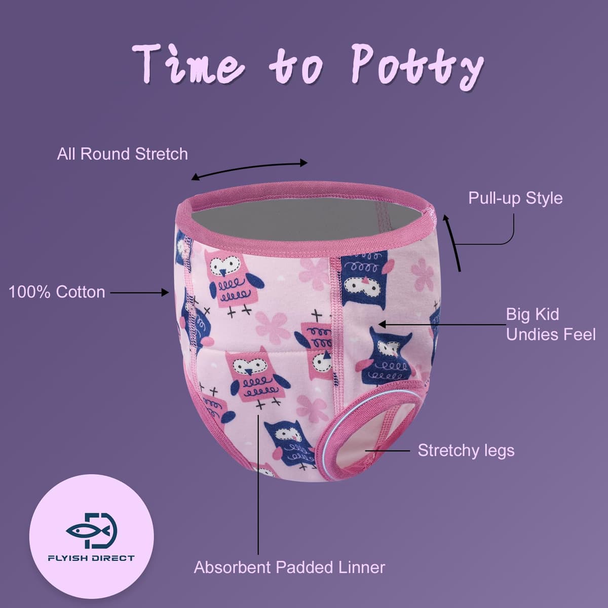 FLYISH DIRECT Potty Training Pants Girls 100% Cotton, 6 Packs Absorbent Potty Training Underwear for Girls and Boys, Reusable Training Pants for Toddlers, Mix Purple, 9 Years — view 4