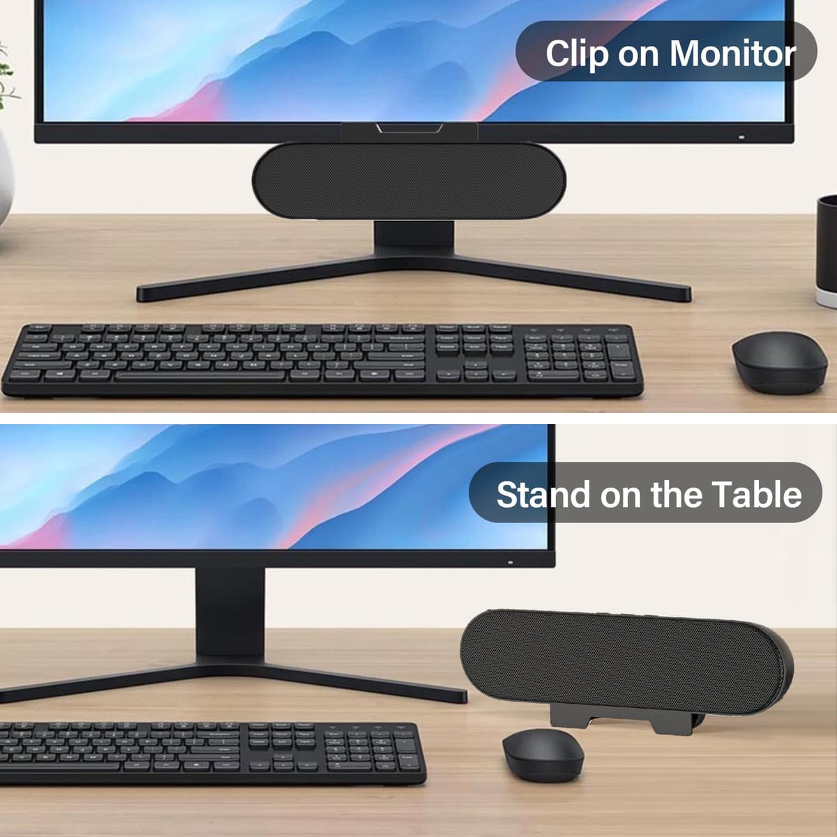 ZETIY USB Speaker for PC, Computer Speakers for Desktop, Monitor Speakers, Mini PC Soundbar, Small Desk Speaker with Clip-on Design for Laptop, Phone - Plug and Play（Black） — view 2