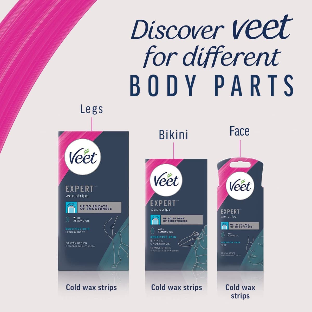 Veet Expert Cold Wax Strips, 40 Count + 4 Finish Wipes, Hair Removal Kit For Smooth Legs, Gentle Solution For Delicate Skin, Easy And Effective Use — view 5