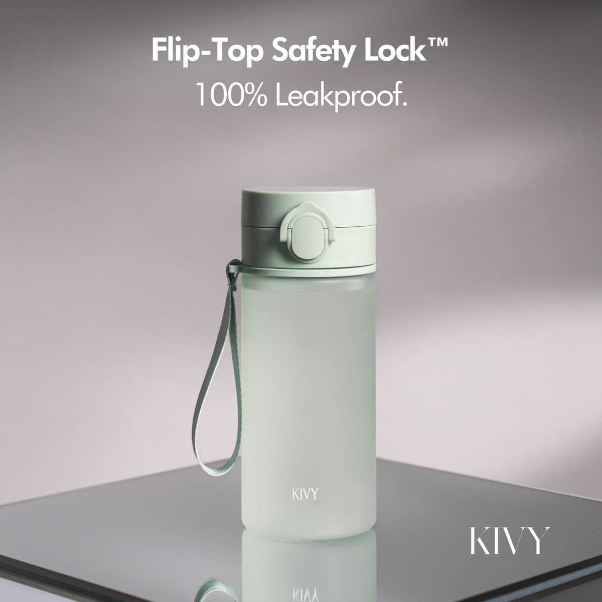 KIVY Botella de Agua Tritan 650ml [CON TAPA ABATIBLE] - Water Bottle para Niños & Adultos - Sin BPA - Garrafa Apto Lavavajillas - Cantimplora para Gimnasio, Deportiva, Oficina y Escuela - Verde — view 3