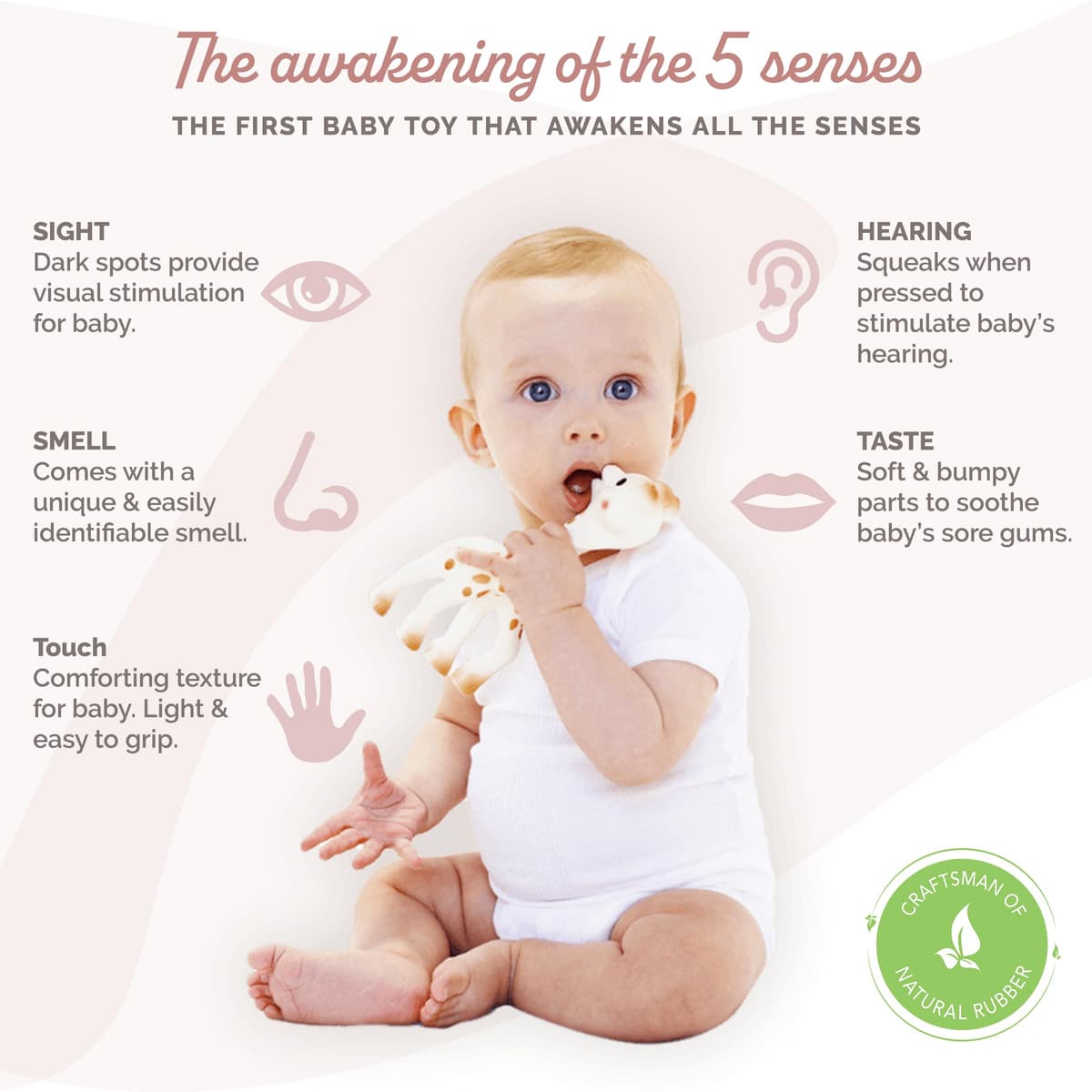Sophie la girafe Baby Teether – 100% Natural Rubber Teething Toy – Handmade in France – BPA-Free, Non-Toxic, Vegan, Sensory Stimulating Teether for Newborns 0+ Months — view 2