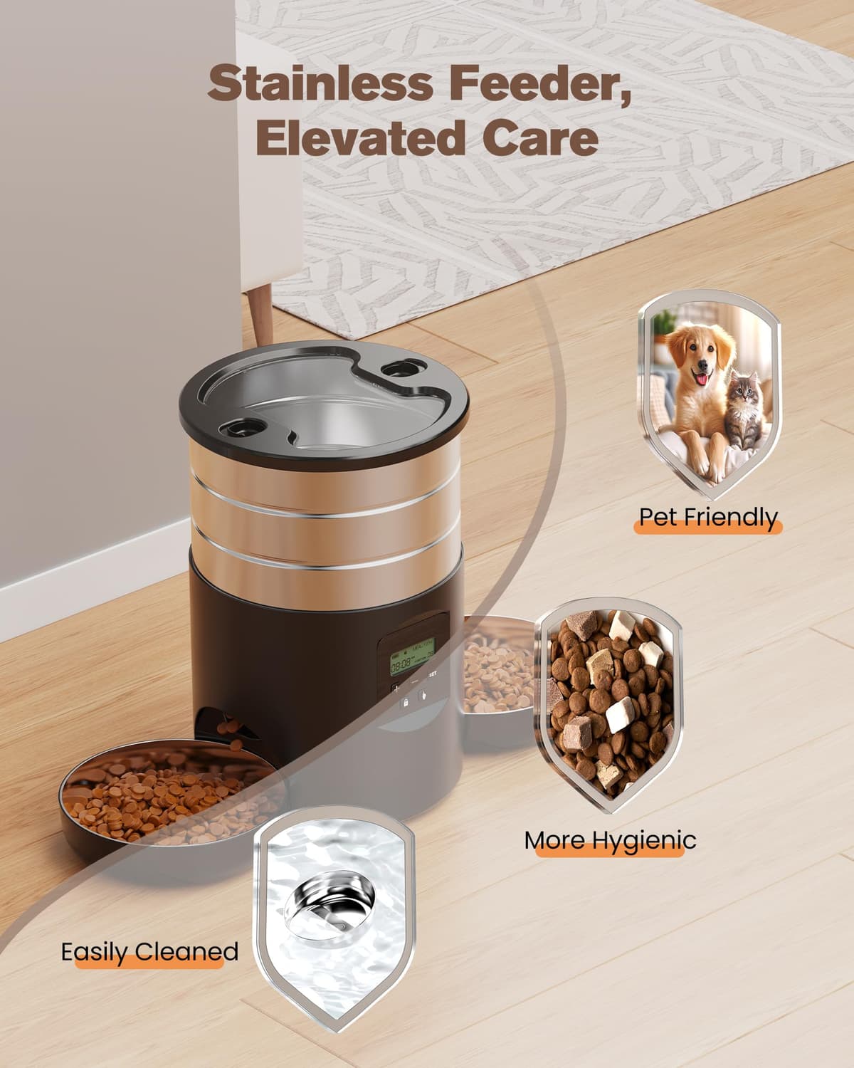 Automatic Cat Feeder Double Bowls: Stainless Steel Cat Food Dispenser – 5L Dog Feeder with Programmable Timer for Indoor – Food Dispenser for Small/Medium Pets — view 3