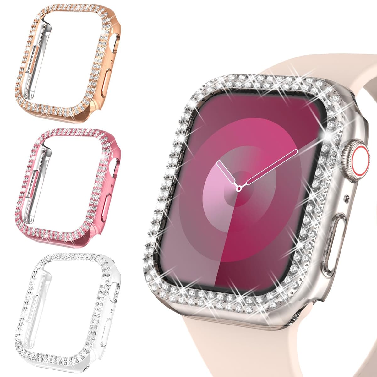 WINGLE Compatible with Apple Watch Screen Protector 38mm Series 3 2 1, Women Shiny Diamond Cover with Tempered Glass Screen Protector for apple watch Case 38mm, Clear — view 17