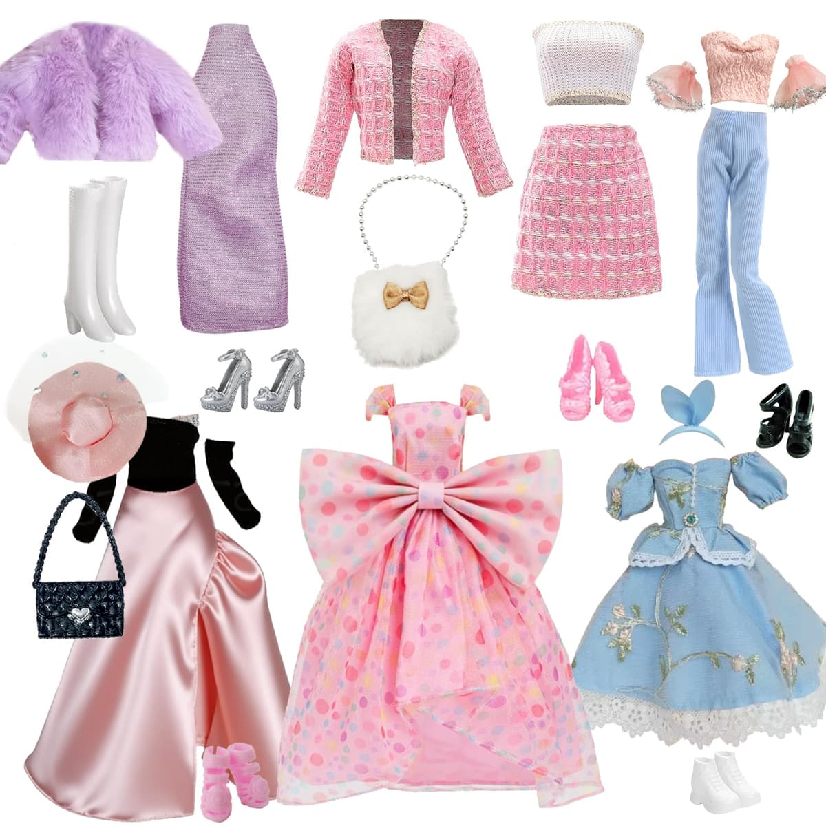 20 pcs Fashion Doll Clothes and Accessories, Including Night Dresses for Dolls, Skirts, Pants, Hats, Shoes, Bags, Accessories for 30 CM/11.5 Inch Dolls, Gifts for Girls