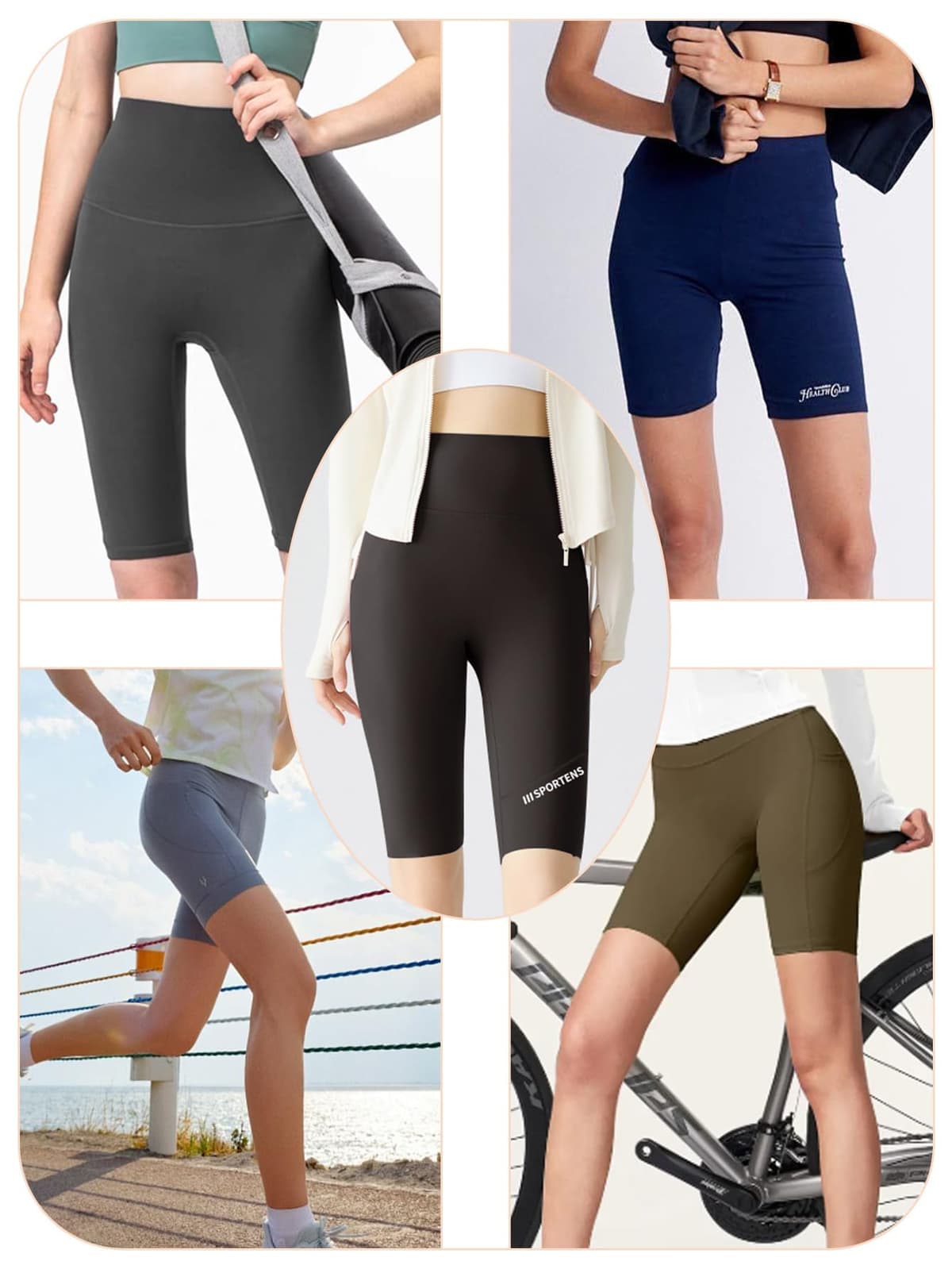 Pantalones cortos de ciclista para mujer con bolsillos, cintura alta de 8 pulgadas, control de abdomen, entrenamiento, yoga, correr, gimnasio, pantalones cortos deportivos — view 2