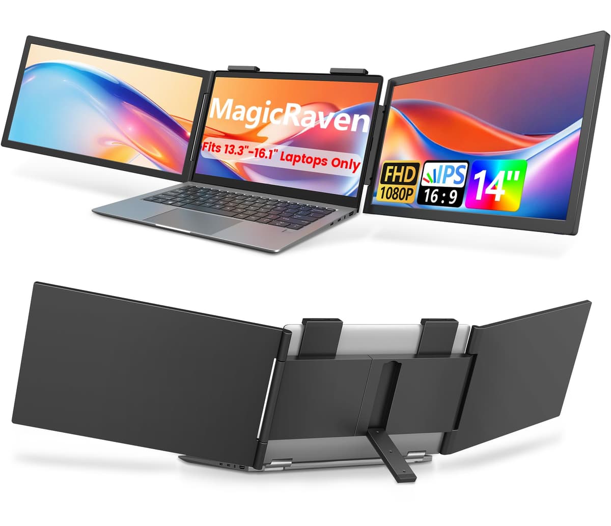 Laptop Screen Extender, 14" 1080P Portable Monitor, Type-C HDMI Plug and Play for 13.3" - 16.1" Laptops, 270° Rotation Attachment Display for Windows/MacOS/Chrome Laptop Phone — view 10