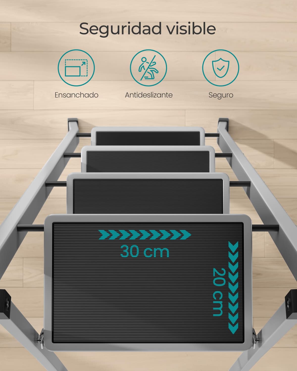 SONGMICS Escalera de Tijera, Escalera con 4 Peldaños, Peldaño Plegable, Bloqueo de Seguridad, Fácil de Guardar, Carga hasta 150 kg, Gris Paloma GSL004G01 — view 5