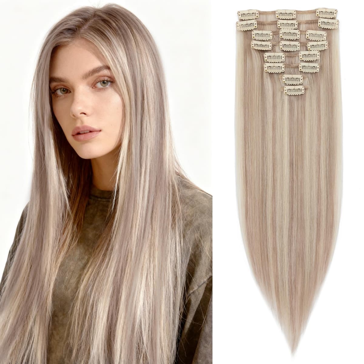 Silk-co 10inch Hair Extensions Clip in Hair Extension Human Hair #04 Medium Brown -Basic Thickness-Thin Weft- 8 Pieces Real Remy Straight Hair Extensions[50g] — view 64