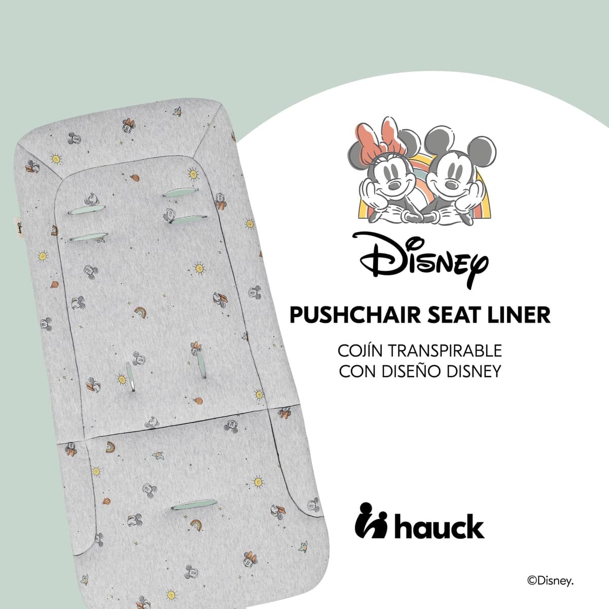 hauck Colchoneta Silla de Paseo Universal - Funda Carrito Bebé y Remolques de Bicicleta para Niños - Algodón Transpirable - Fácil de Fijar - Verano e Invierno - Disney Mickey Minnie Mouse - Gris — view 2