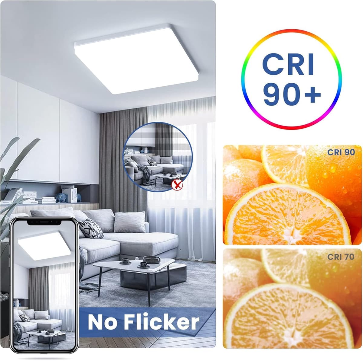 EASY EAGLE LED Lámpara de Techo 48W 4800LM Moderna Cuadrada Plafón Luz Led 6500K Lámpara Panel IP44 Impermeable para Baño Sala Dormitorio Cocina Oficina Comedor Ø30CM — view 6