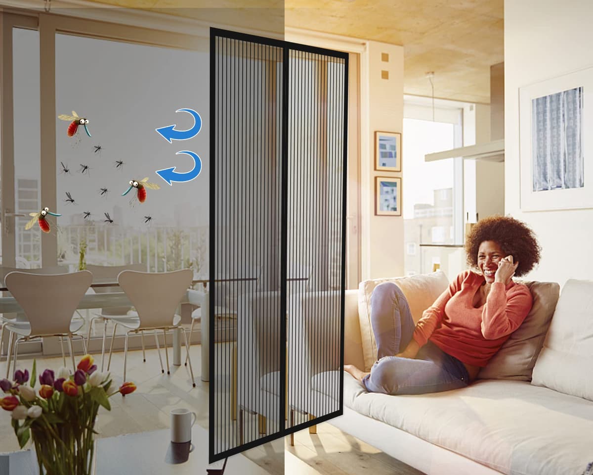 DIKER Mosquitera Cortina Puerta Magnetica Imantada Exterior Corredera, Antimosquitos con Imanes, Tela Mosquiteras de Ventanas para Puertas del Balcón, Magnético Automático(90x210cm,negro) — view 2