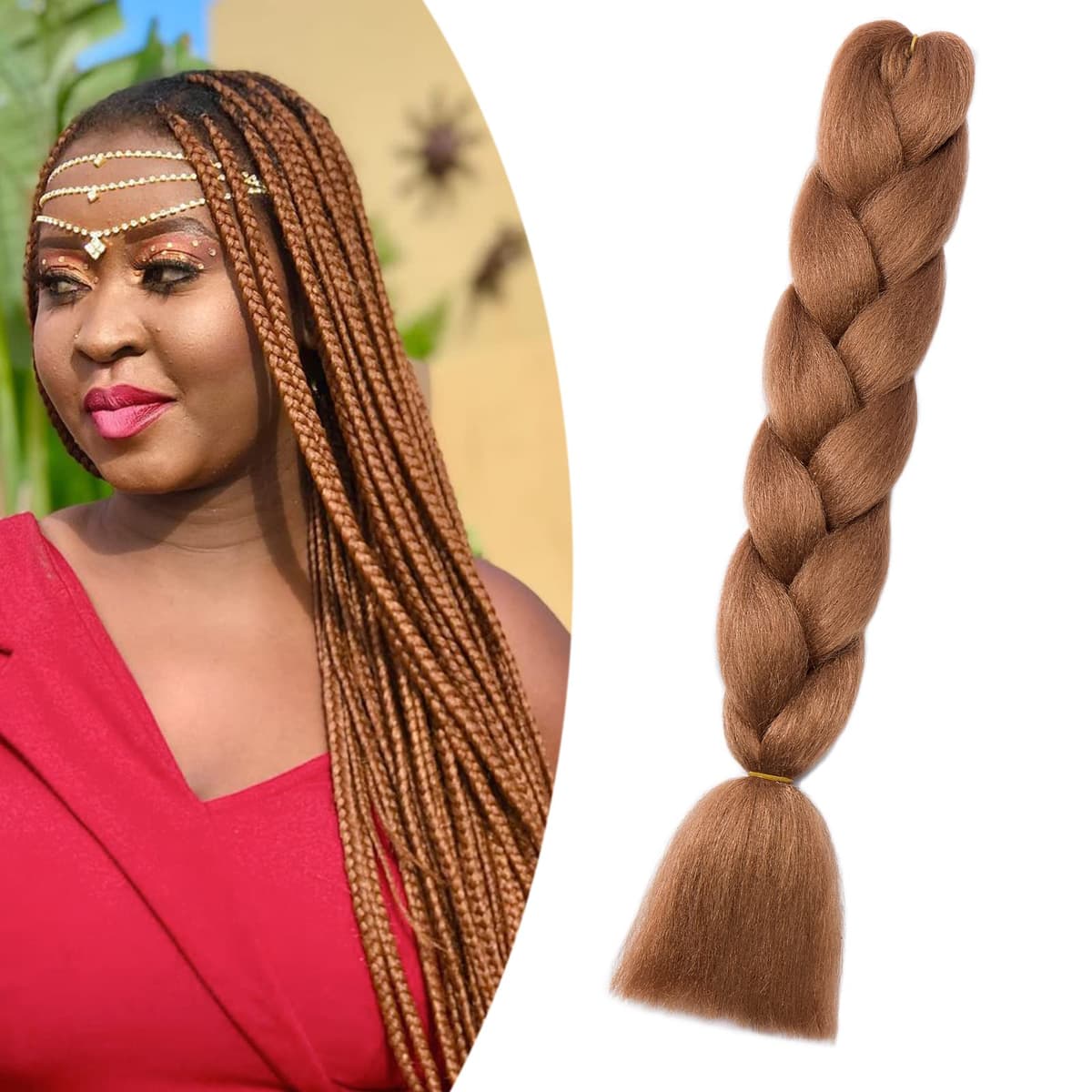 24" Extensiones para Trenzas Africanas Extensiones de Pelo Trenzas Africanas 1 Paquete Pelo Sintetico Extensiones de Trenzado de Cabello Box Crochet Braiding Hair(Castaño Claro)