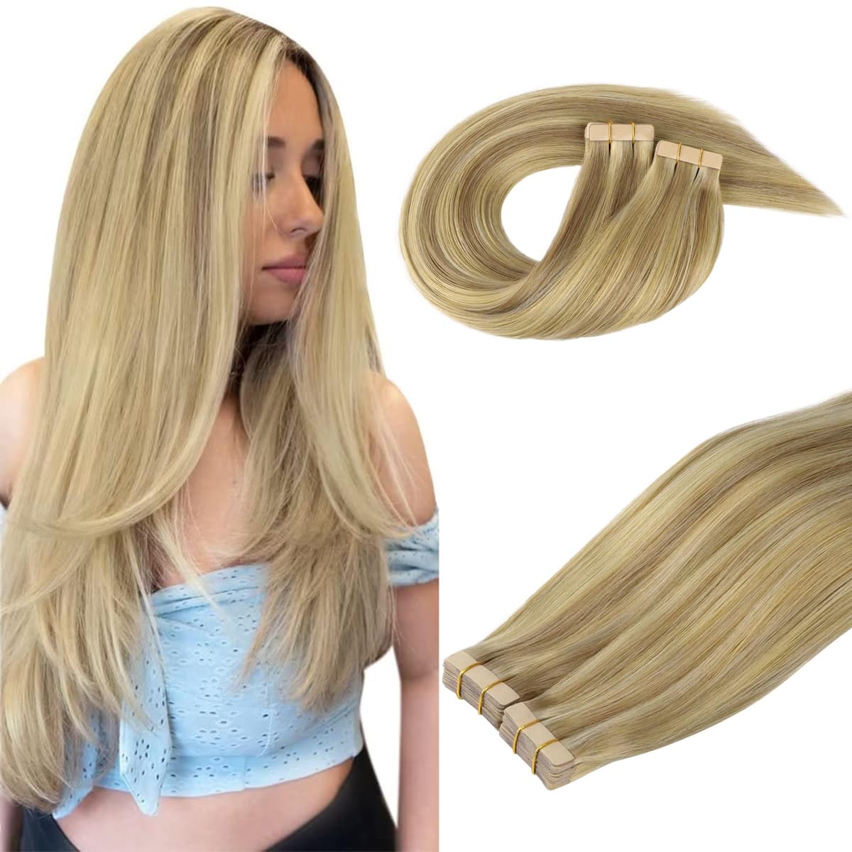 DOORES Tape in Hair Extensions Human Hair, Balayage Dark Brown to Chestnut Brown 50g 20pcs 18 Inch, Human Hair Extensions Natural Remy Straight Skin Weft — view 78