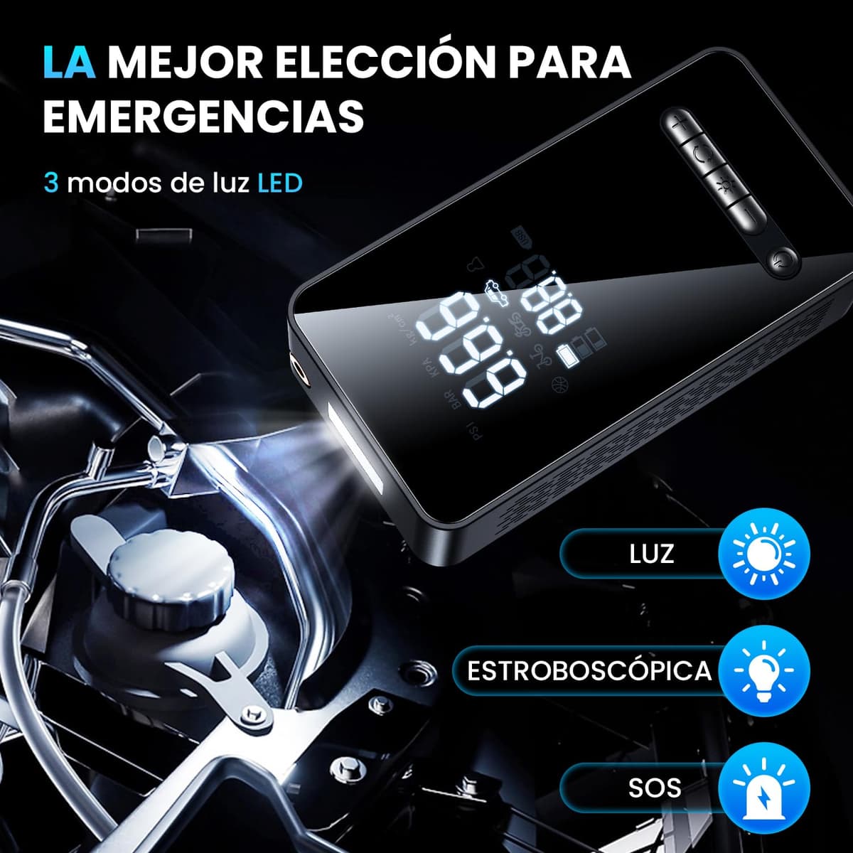 Inflador Ruedas Coche Compresor Aire Portatil - Inflador Electrico 150PSI con Función de Parada Automática, Hinchador Ruedas para Coche Moto Bicicleta Bola, Pantalla Digital y Luz LED, Nueva Versión — view 5
