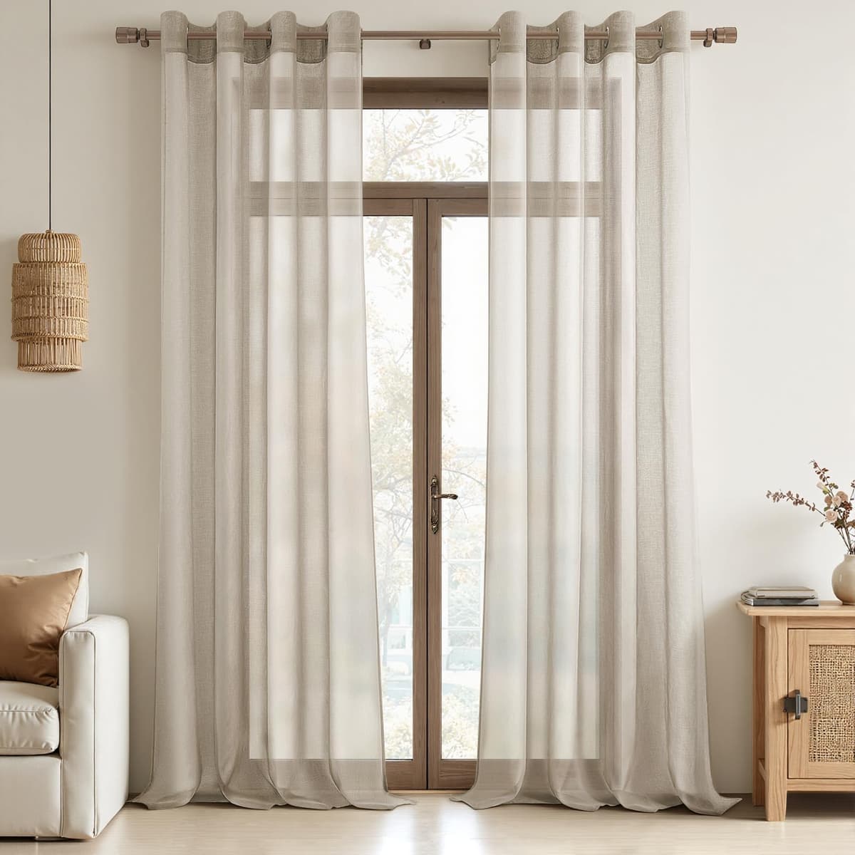 MRTREES Cortina para Ventana Dormitorio Translúcidas Visillos Paneles para Ventanas Sala para Niños Sala Comedor 2 Piezas 140×245cm Blanco — view 46