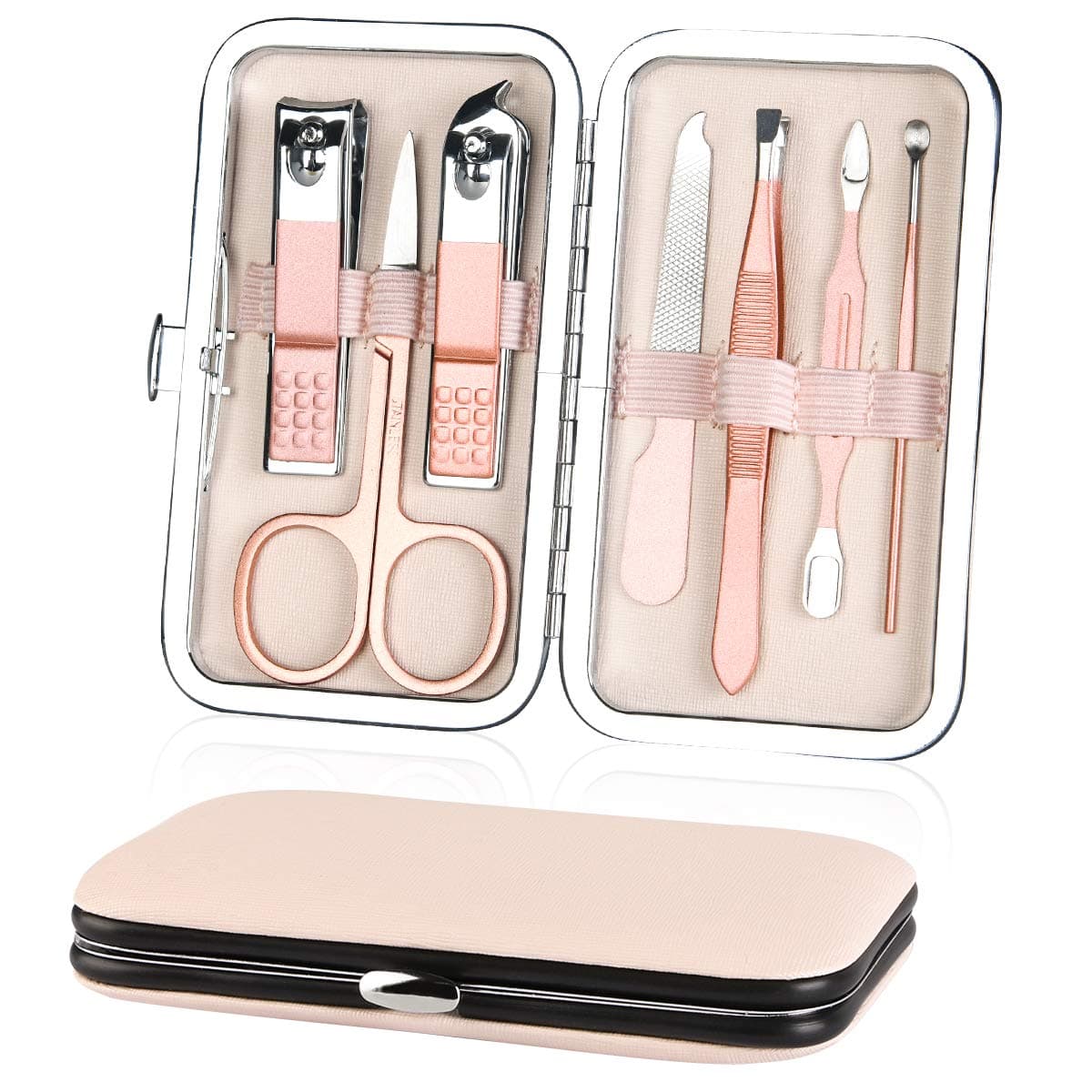 URAQT Manicure Set for Women, 7 Pcs Nail Clippers and Grooming Kit for Eyebrows, Stainless Steel Nail Care Tools with Leather Case for Travel and Home