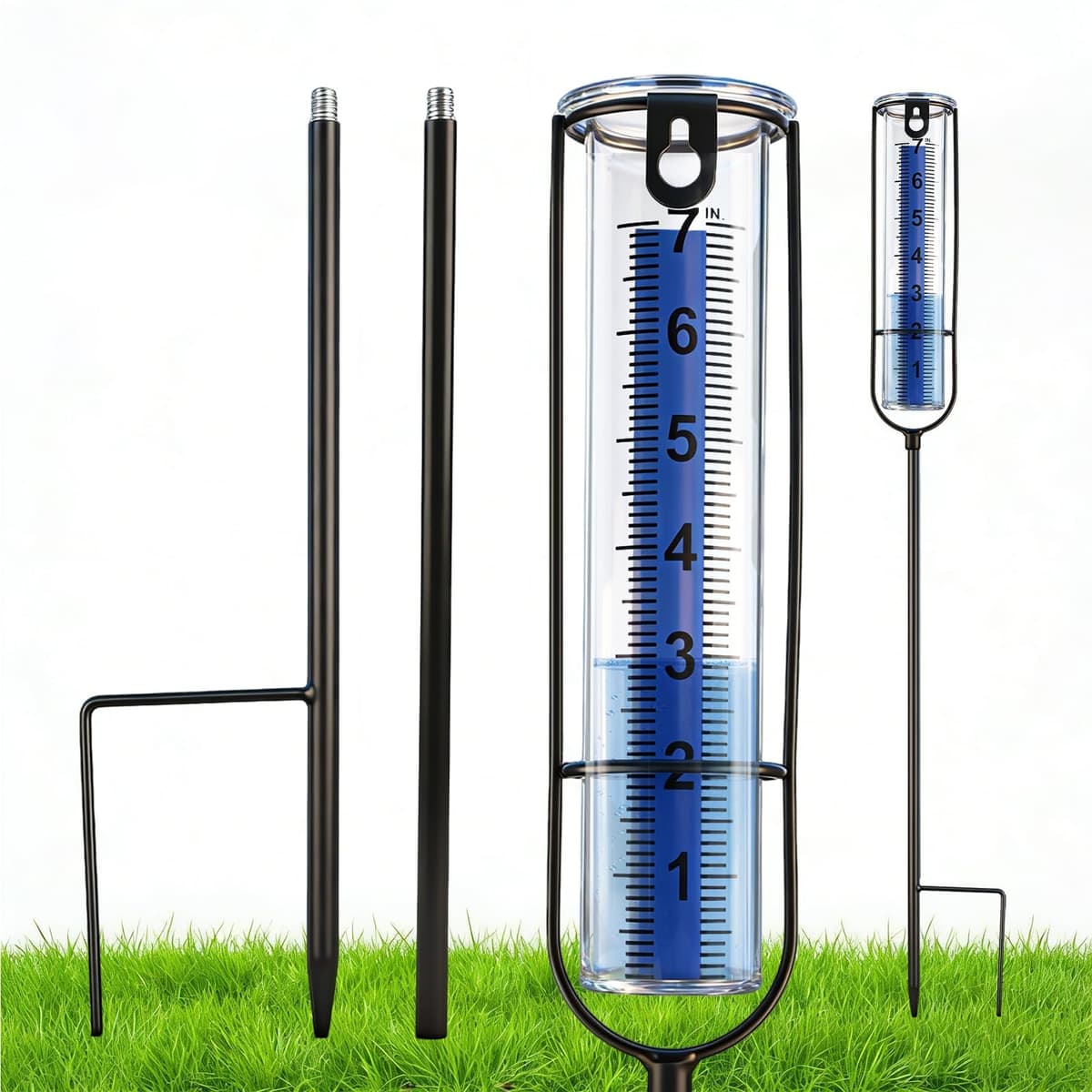 Rain Gauge for Outdoor, Freeze Proof Water Gauge Adjustable Height Rain Catcher Measure, Dual Scale Accurate Rainfall Measurement Tool for Outdoor Yard, Garden, Lawn, Farm & Golf Course - Easy to Read