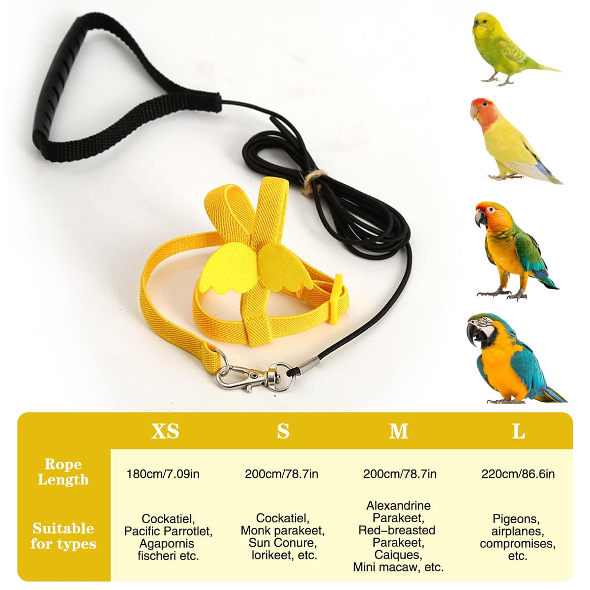 Arnés para Loros Correa Ajustable para pájaros de compañía Correa elástica antimordeduras para Loros cacatúas guacamayos — view 2
