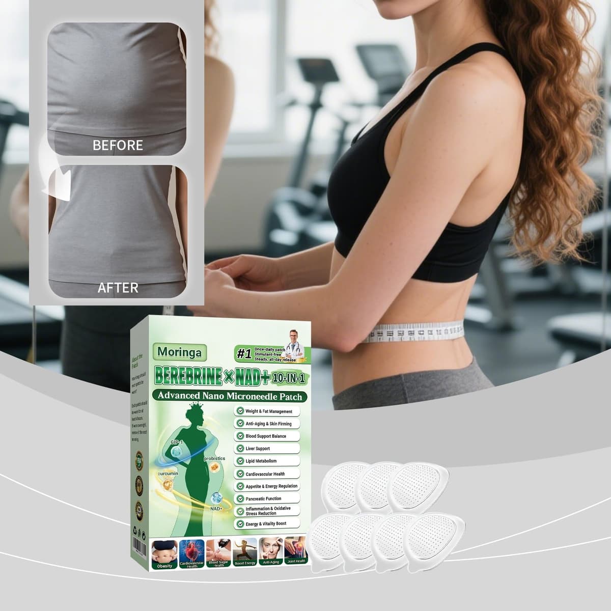 6 Cajas Moringa x Berberine Patch 10 en 1, Parche Avanzado de Nano Microagujas, Ingredientes Naturales, Parche de Metabalance Profesional, Fácil de Aplicar, para Hombres y Mujeres (6 Cajas) — view 3