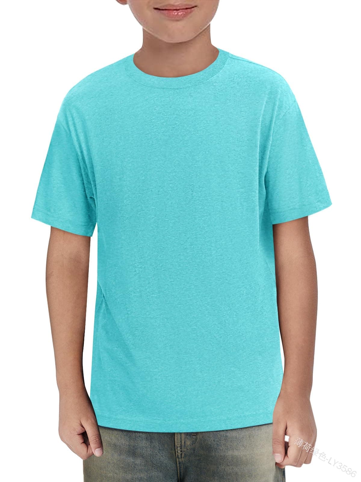 Haloumoning Camiseta de verano de manga corta para niños, cuello redondo, lisa, ligera, informal, deportiva, básica, 5-14 años — view 13