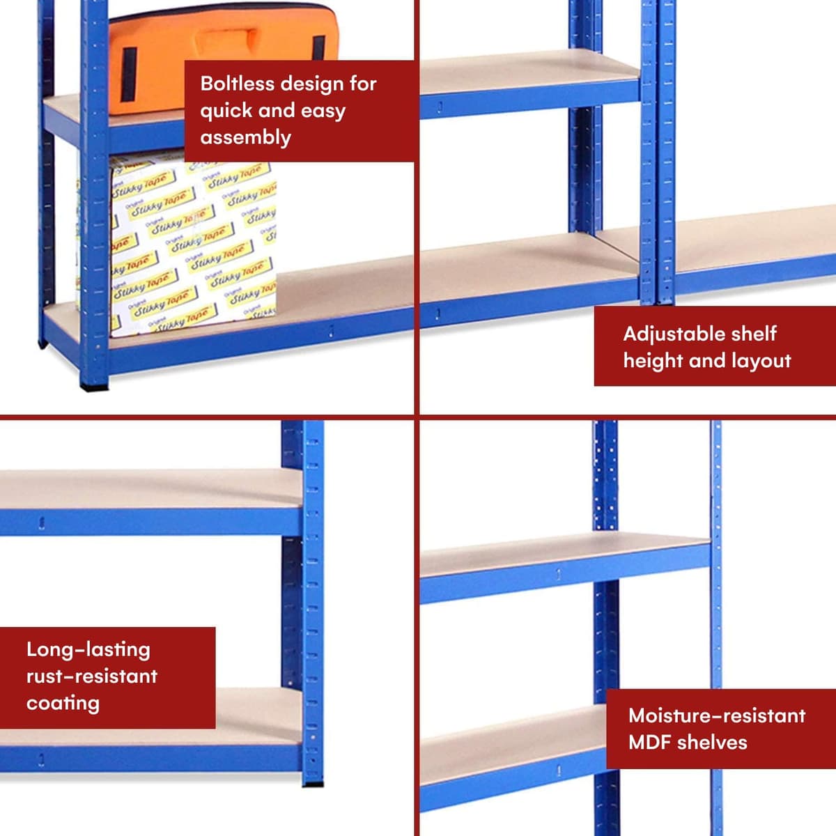 Estante de Almacenamiento para Garaje: 180 cm x 90 cm x 30 cm | Azul - 5 Estantes | 175 kg de Carga Cada balda (Capacidad para 875 kg) | Estantería para Garaje Muy Resistente - 5 Años de Garantía — view 4