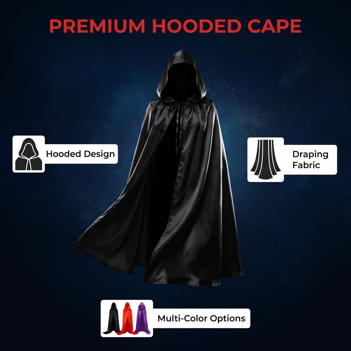 Proumhang Larga Capa con Capucha Medieval Vampiro Traje de Bruja Mujer Halloween Disfraz Carnaval Navidad Adulto — view 5