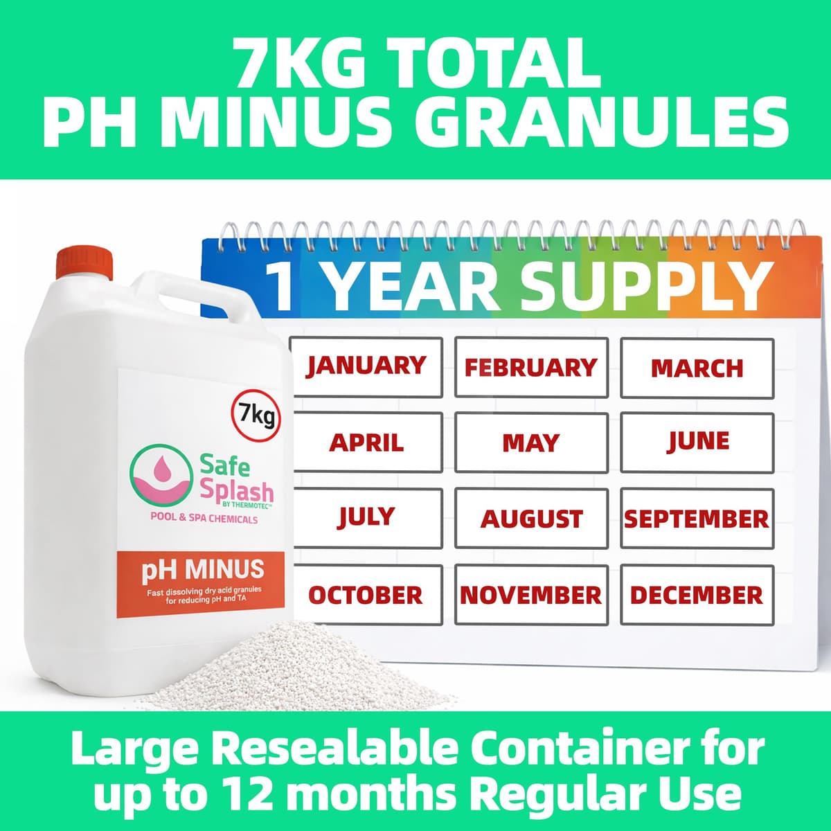 Safe Splash pH Minus 7kg Granules – pH Reducer for Hot Tub & Swimming Pool Water, pH Down for Spas, Inflatable & Garden Pools, Easy Dosing for Clear Comfortable Water — view 4