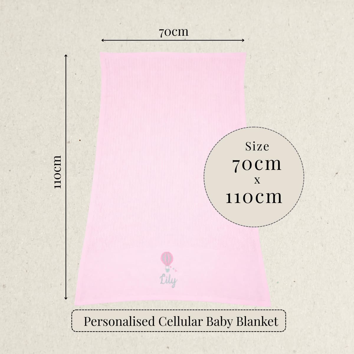Personalised Cellular Baby Blanket with Embroidered Name – 100% Cotton Soft Breathable Newborn Blanket, Pram Crib Moses Basket Blanket, Hot Air Balloon Design, 70x110cm (4 Colours) (Grey) — view 5