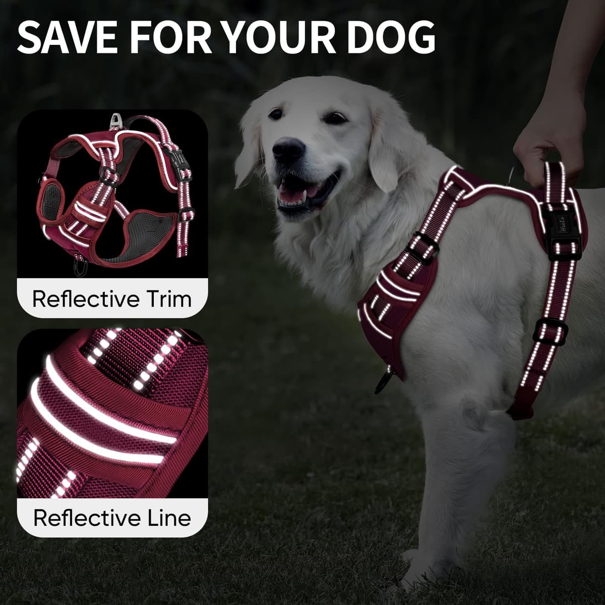 HEELE Dog Harness Medium No Pull Dog Vest Harness with Soft Handle Reflective Pet Harness for Outdoor Training Walking, Black, M — view 265
